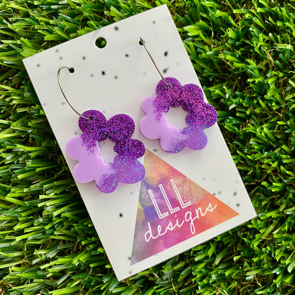 Resin Earrings - Purple Dream Floral Wreath Featuring a Silver Hoop! (2)