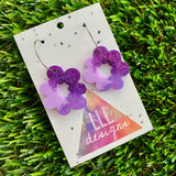 Resin Earrings - Purple Dream Floral Wreath Featuring a Silver Hoop! (2)