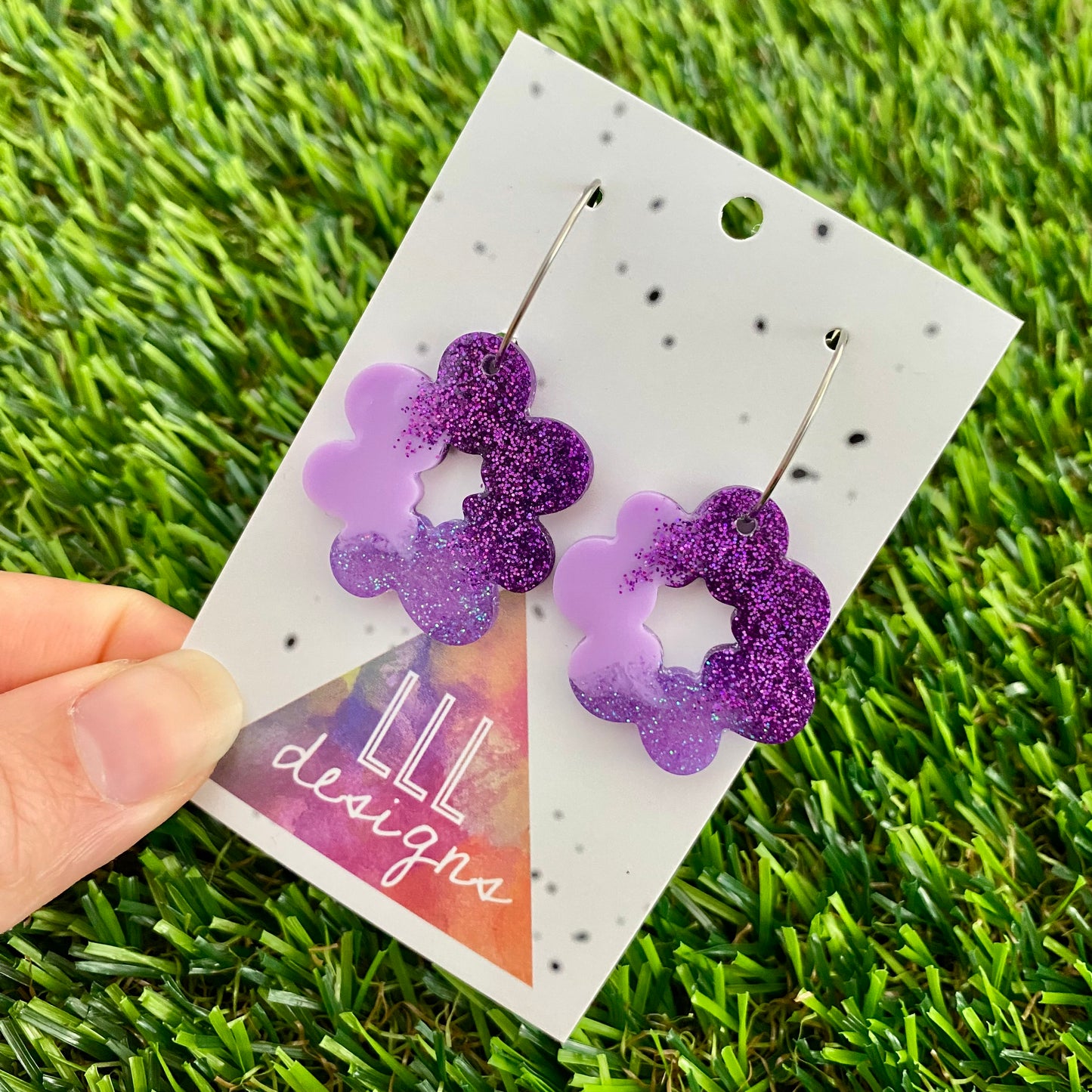 ON SALE!!! Resin Earrings - Purple Dream Floral Wreath Featuring a Silver Hoop! (2)