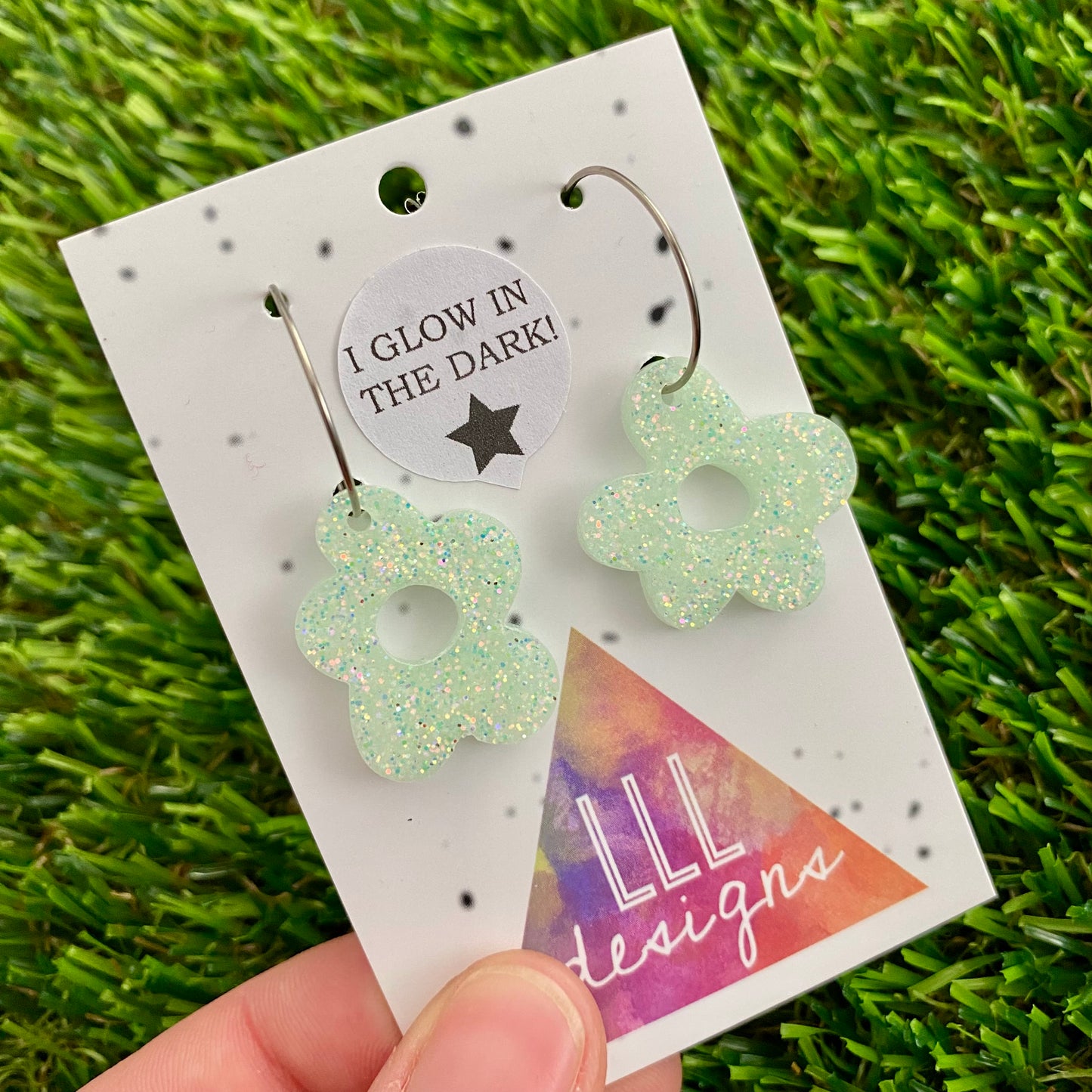 ON SALE!!!! Resin Earrings - Glow In Dark Wonky Daisy Featuring a Silver Hoop!