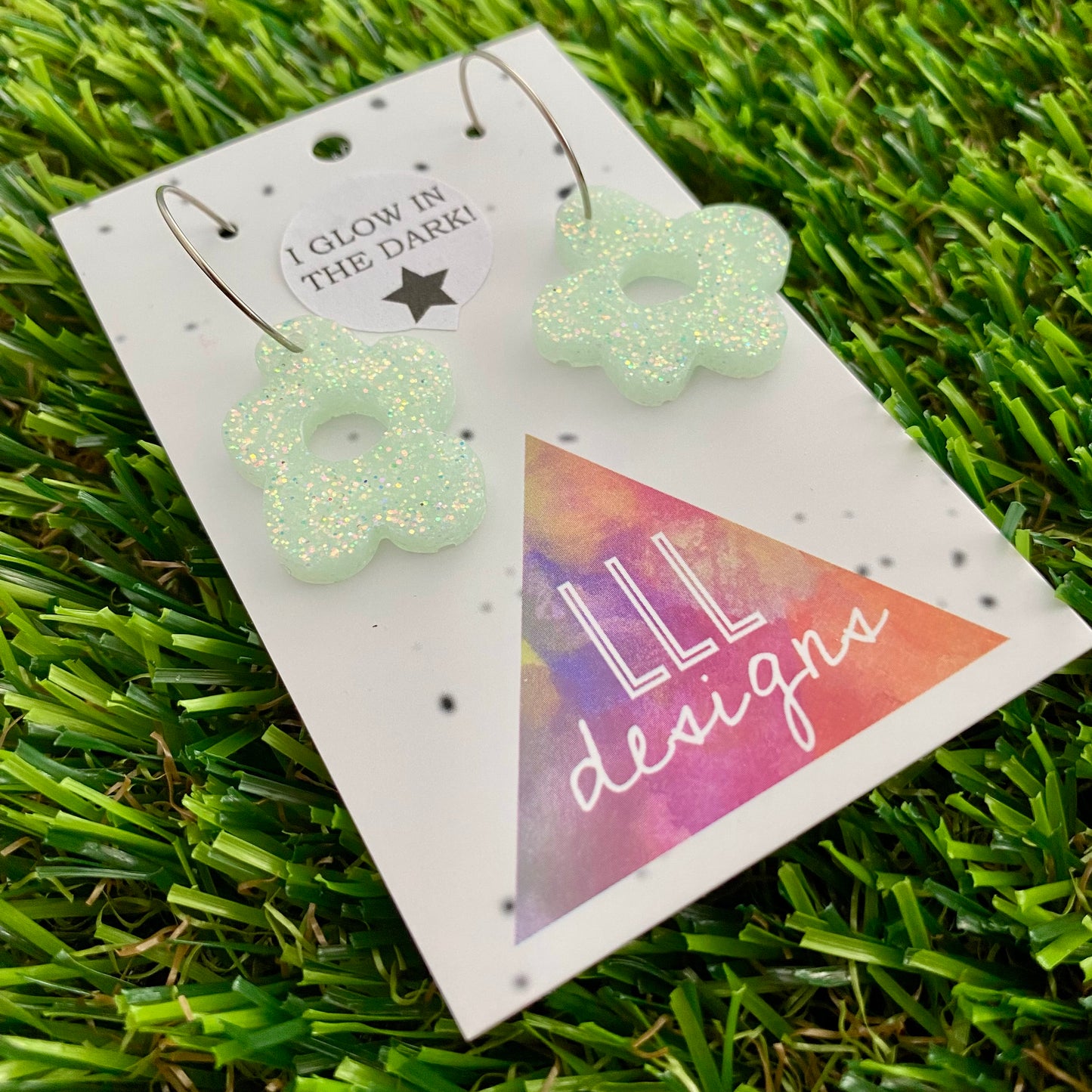 ON SALE!!!! Resin Earrings - Glow In Dark Wonky Daisy Featuring a Silver Hoop!
