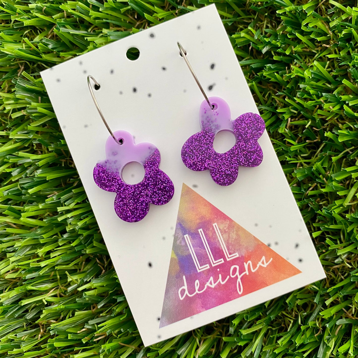 ON SALE!!! Resin Earrings - Two Tone Purple Wonky Daisy Featuring a Silver Hoop!