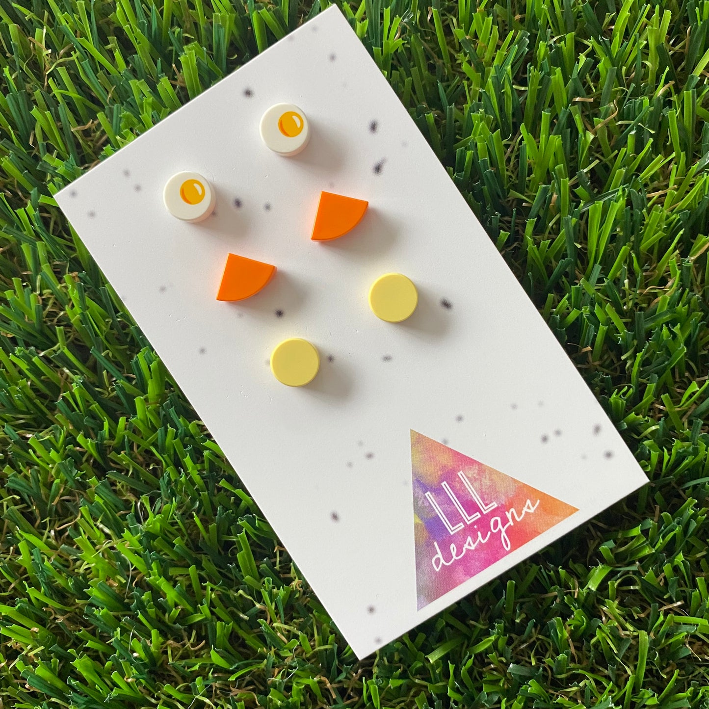 Earring Sets -#4 Fried Eggs + Orange Quarters + Lemons Dots - Three Sets of Studs, A EGG-cellent Great Deal!