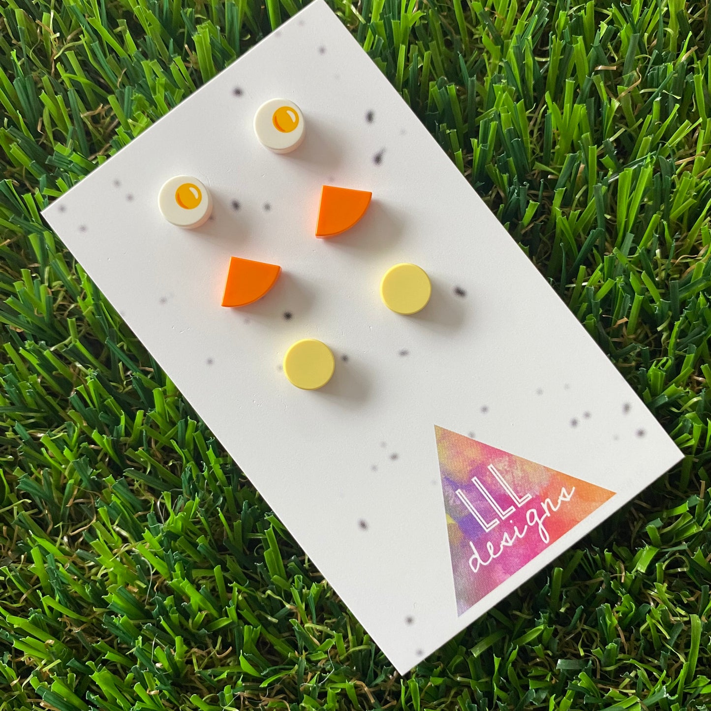 Earring Sets -#4 Fried Eggs + Orange Quarters + Lemons Dots - Three Sets of Studs, A EGG-cellent Great Deal!