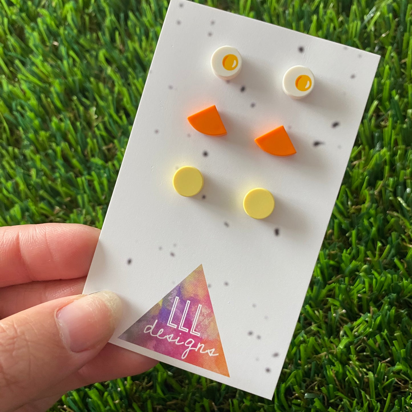 Earring Sets -#4 Fried Eggs + Orange Quarters + Lemons Dots - Three Sets of Studs, A EGG-cellent Great Deal!