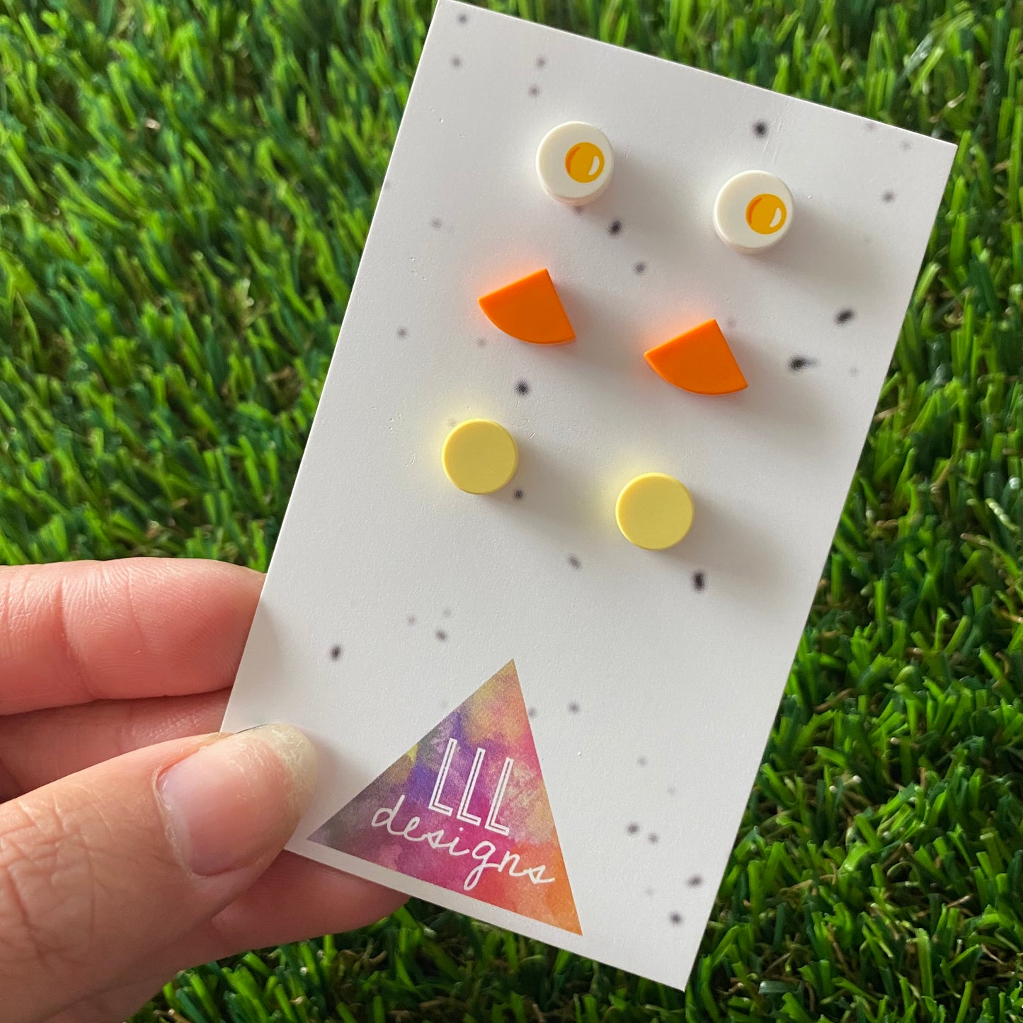 Earring Sets -#4 Fried Eggs + Orange Quarters + Lemons Dots - Three Sets of Studs, A EGG-cellent Great Deal!