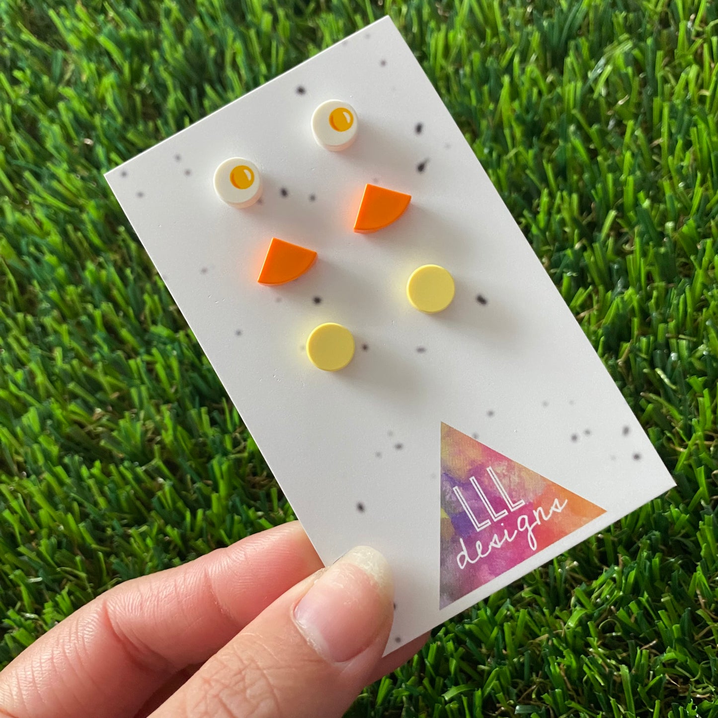 Earring Sets -#4 Fried Eggs + Orange Quarters + Lemons Dots - Three Sets of Studs, A EGG-cellent Great Deal!