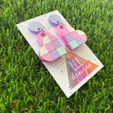 Tile Heart Earrings - #3 Pink and Purple Pastel Perfection - These Earrings are the Perfect Blend of Baby Pink, Purple and Blue, also Featuring a Glitter Purple Stud to make it POP!