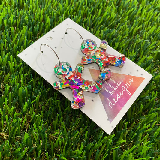 Gingerbread Men Earrings - Rainbow Gingerbread People with Silver Hoops!