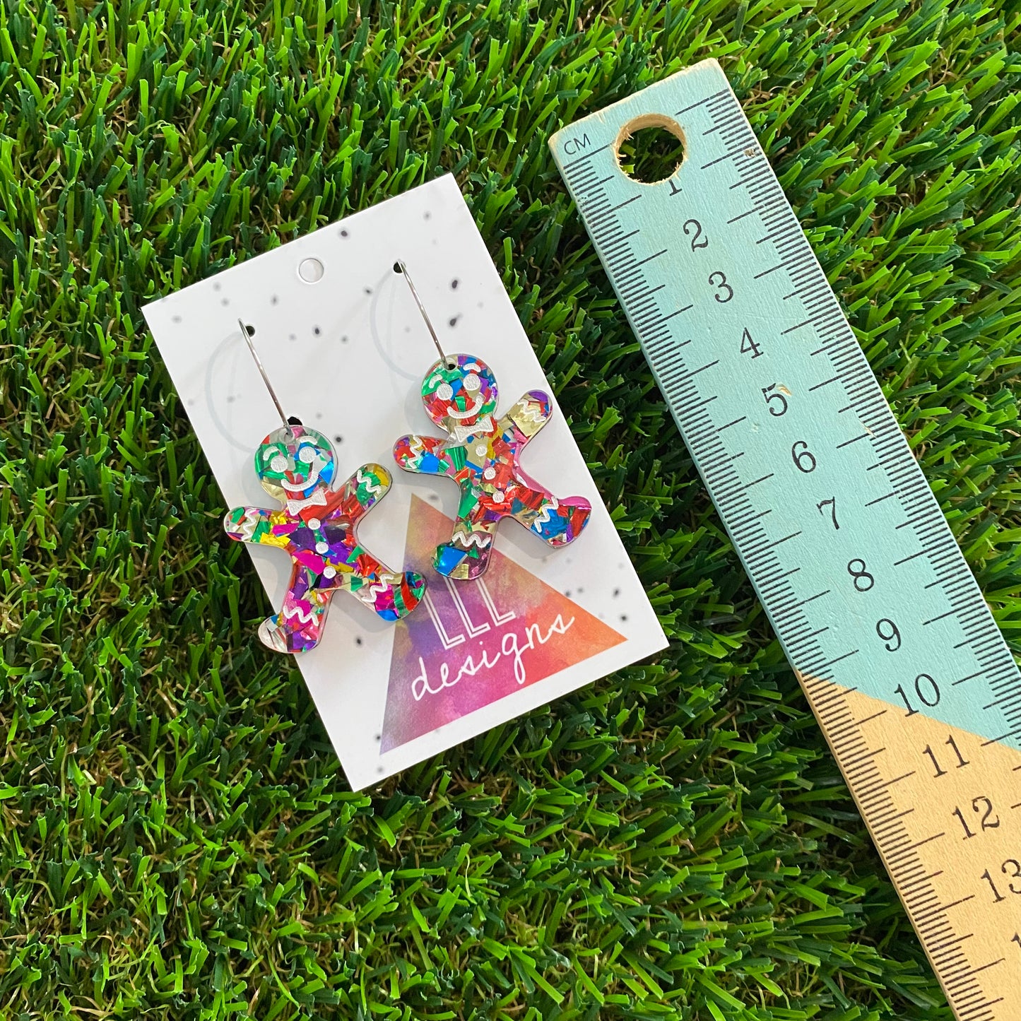 Gingerbread Men Earrings - Rainbow Gingerbread People with Silver Hoops!