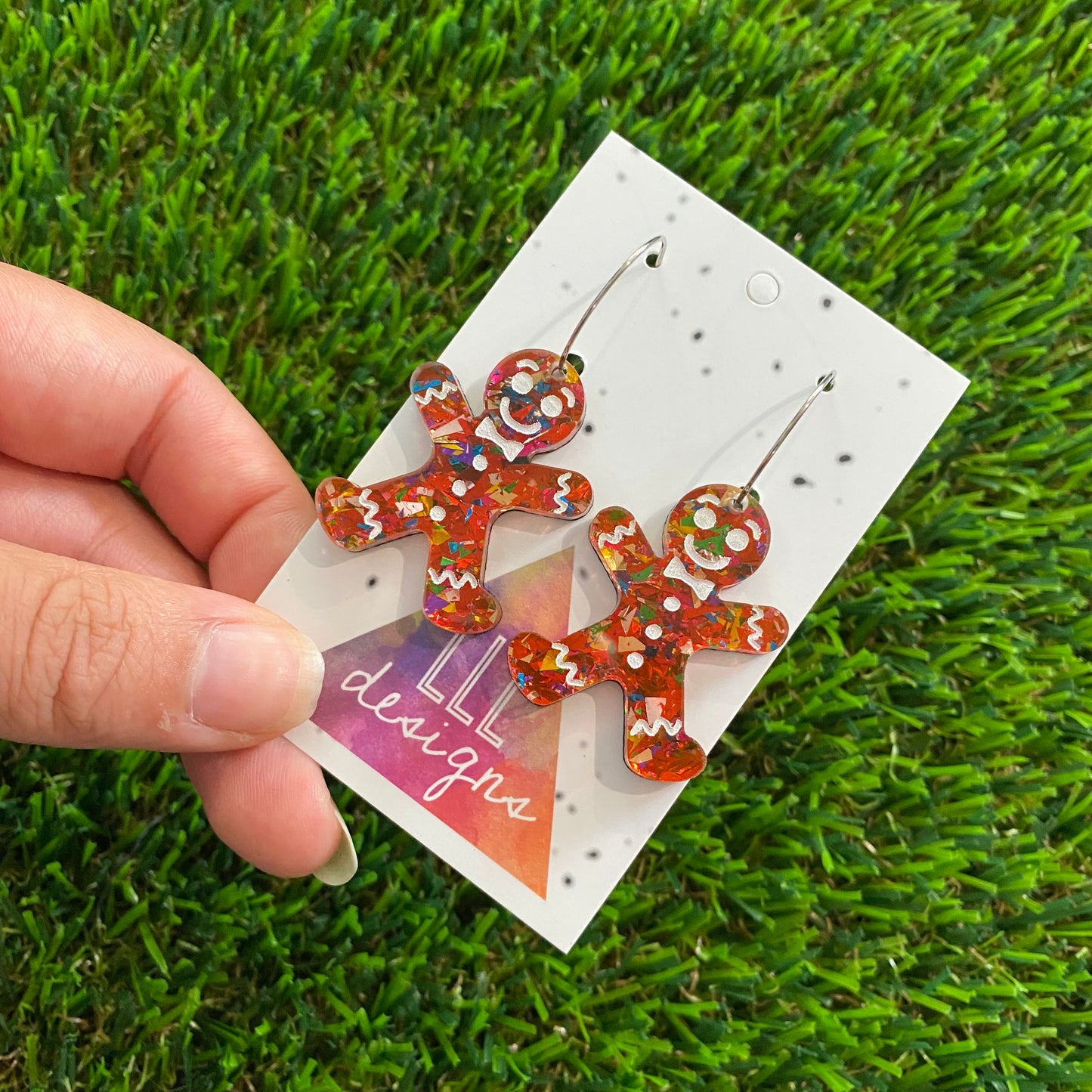 Gingerbread Men Earrings - Red Gingerbread People with Silver Hoops!