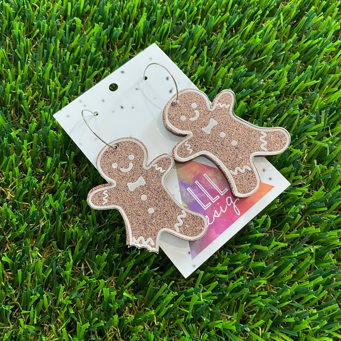 Gingerbread Men Earrings - Dual Layered Cooper Glitter Gingerbread People Hoops!