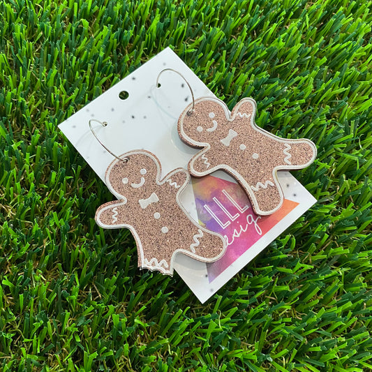 Gingerbread Men Earrings - Dual Layered Cooper Glitter Gingerbread People Hoops!