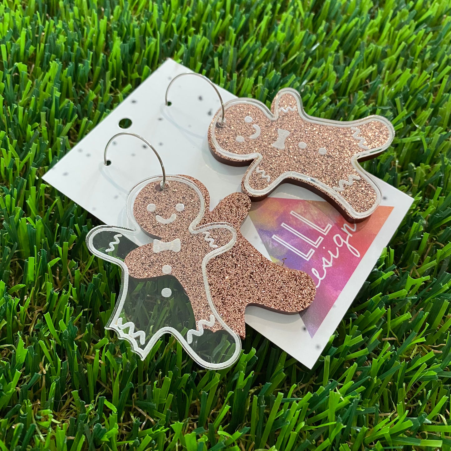 Gingerbread Men Earrings - Dual Layered Cooper Glitter Gingerbread People Hoops!
