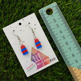 Christmas Brick Dangle Earrings- Blue and Red Brick Dangle Present Earrings on Surgical Stainless Steel Hooks.