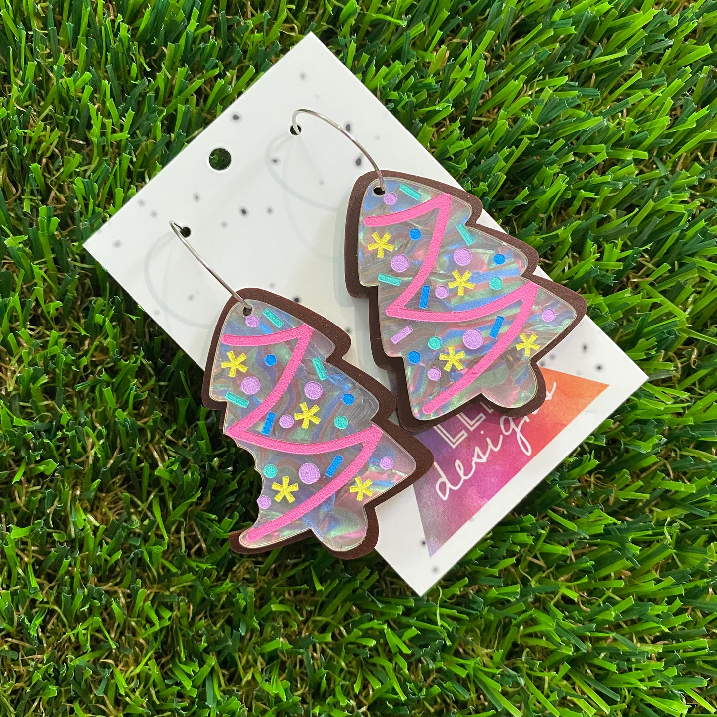 Christmas Cookie Earring - Christmas Sugar Cookie with Hand Painted Details and Silver Hoops!