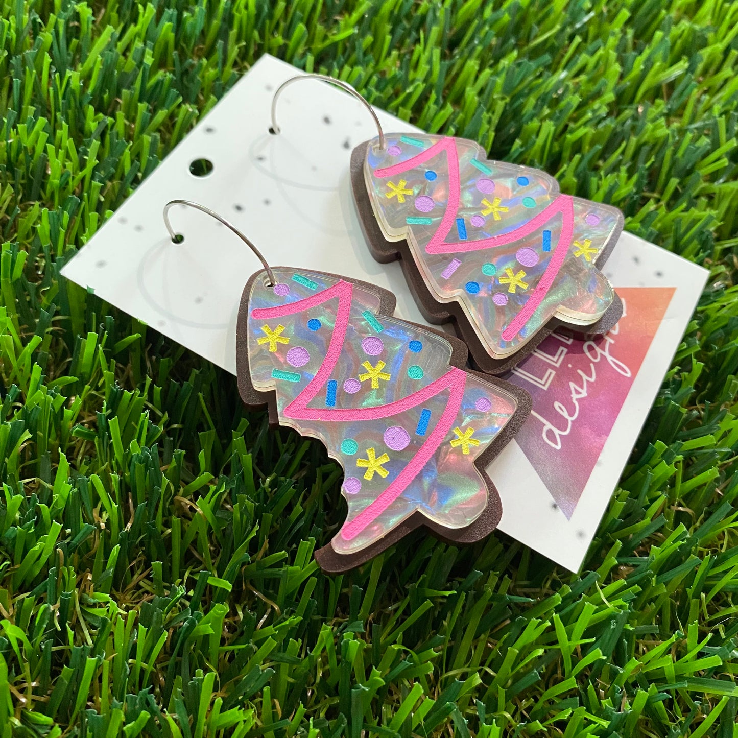 Christmas Cookie Earring - Christmas Sugar Cookie with Hand Painted Details and Silver Hoops!