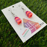 Christmas Brick Dangle Earrings- Neon Pink and Magenta Brick Dangle Present Earrings on Surgical Stainless Steel Hooks
