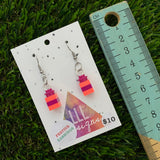 Christmas Brick Dangle Earrings- Neon Pink and Magenta Brick Dangle Present Earrings on Surgical Stainless Steel Hooks