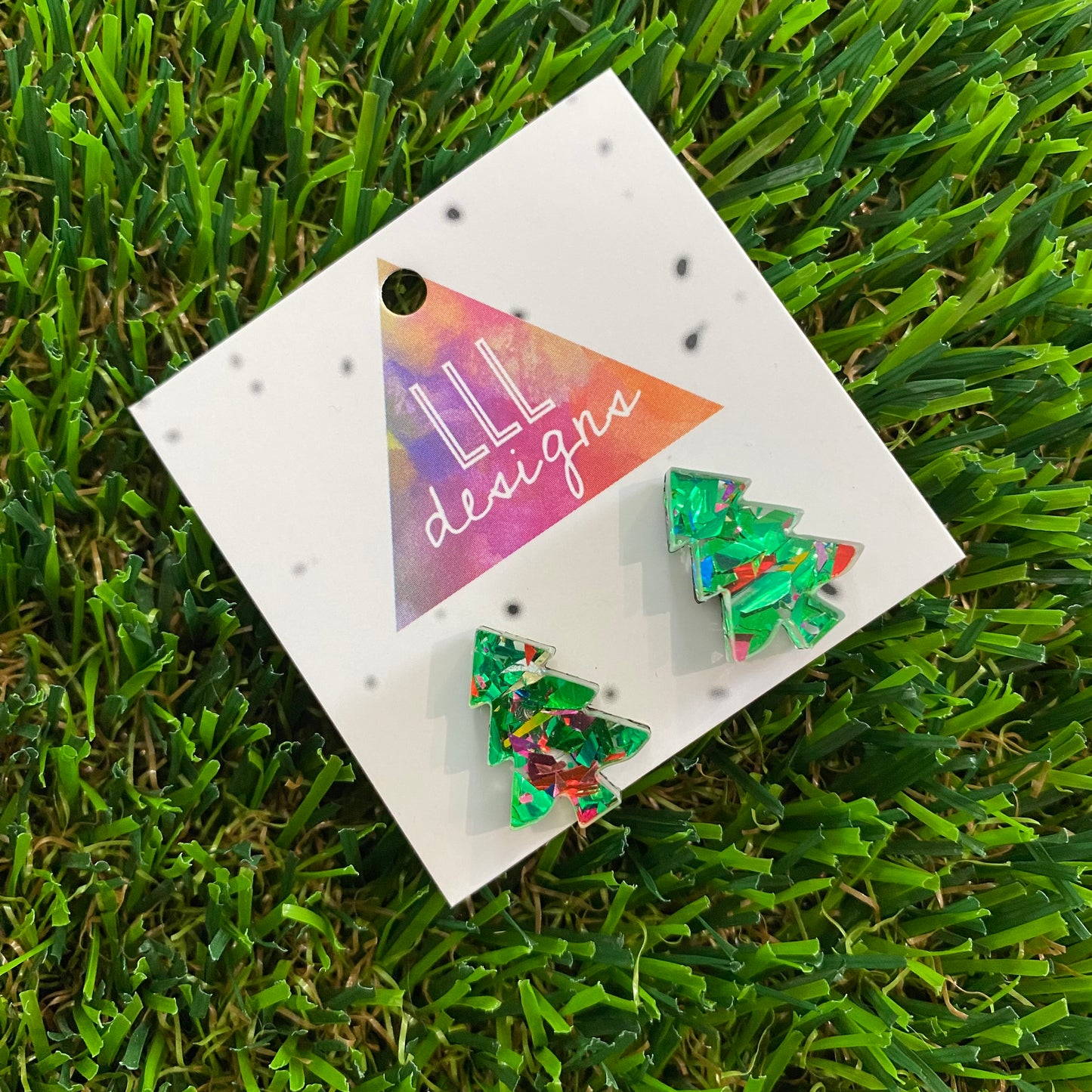 Green Metallic Glitz Christmas Tree Statement Stud Earrings (Lge)