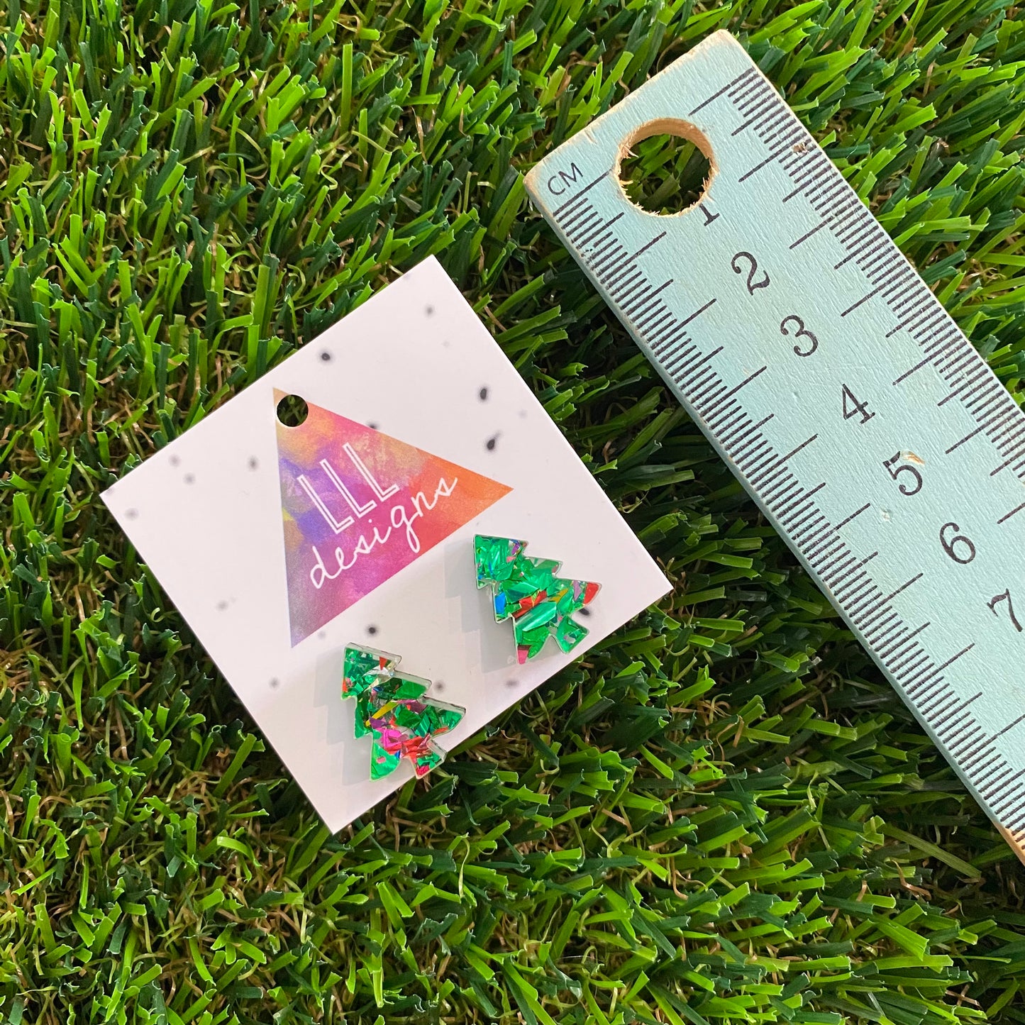 Green Metallic Glitz Christmas Tree Statement Stud Earrings (Lge)