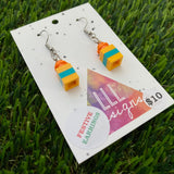 Christmas Brick Dangle Earrings- Orange and Teal Brick Dangle Present Earrings on Surgical Stainless Steel Hooks