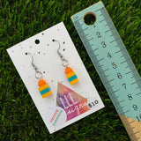 Christmas Brick Dangle Earrings- Orange and Teal Brick Dangle Present Earrings on Surgical Stainless Steel Hooks