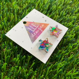 Rainbow Metallic Glitz Star Stud Earrings!