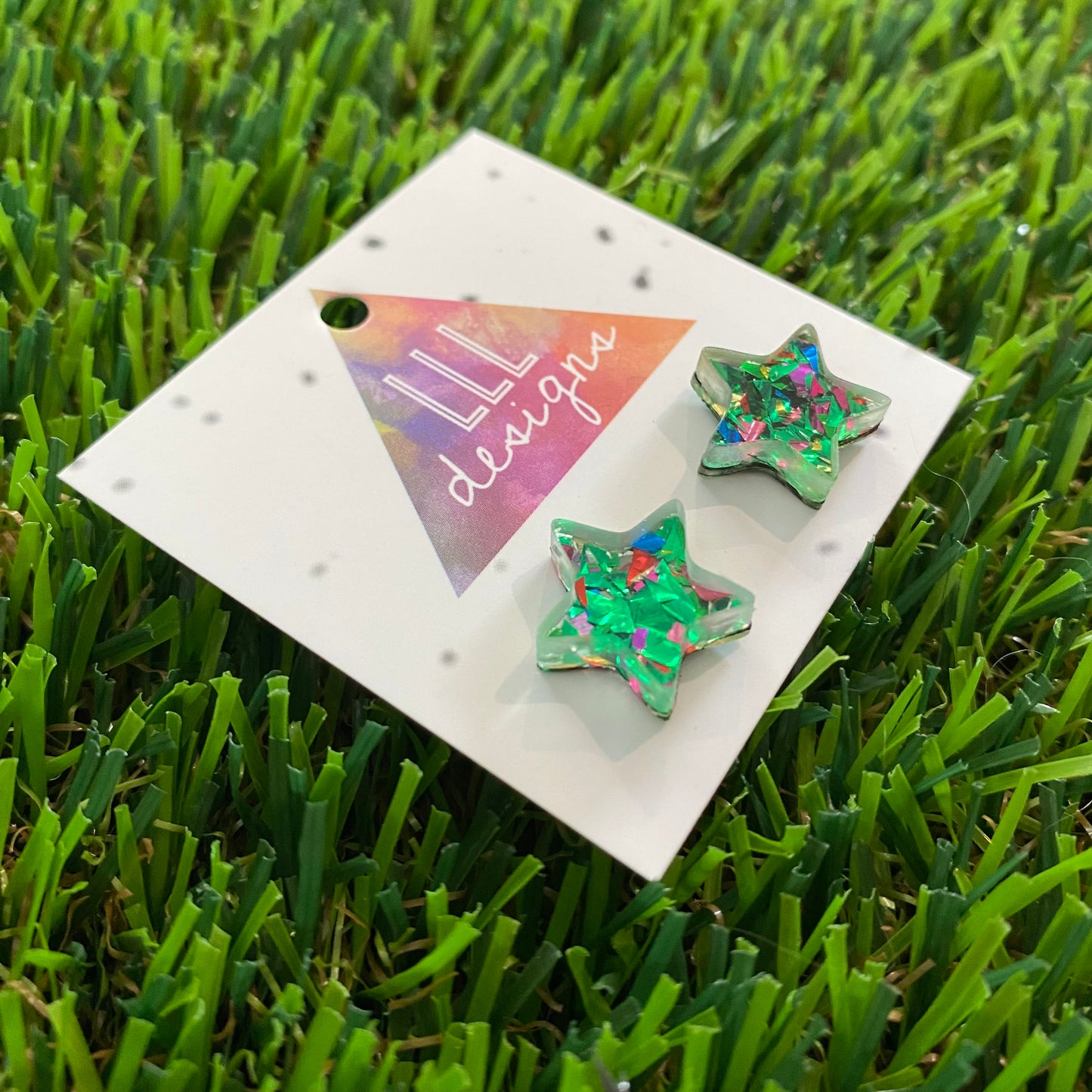 Green Metallic Glitz Star Stud Earrings (Lge)