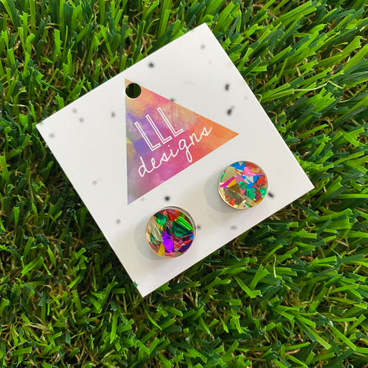Rainbow Metallic Glitz Circle Stud Earrings (Lge)