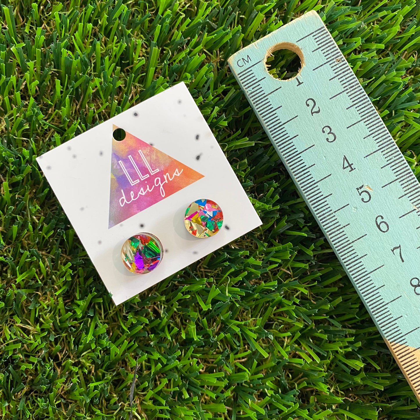 Rainbow Metallic Glitz Circle Stud Earrings (Lge)