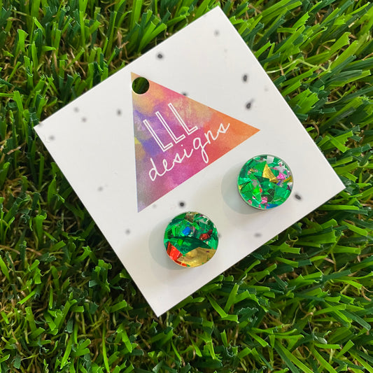 Green Metallic Glitz Circle Stud Earrings (Lge)