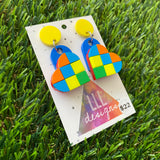 Tile Heart Earrings - #7 Bold Statement Colors with a POP of yellow - these feature a yellow stud and are so Playful!