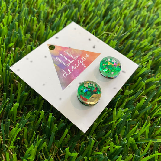 Green Metallic Glitz Circle Stud Earrings (Lge)