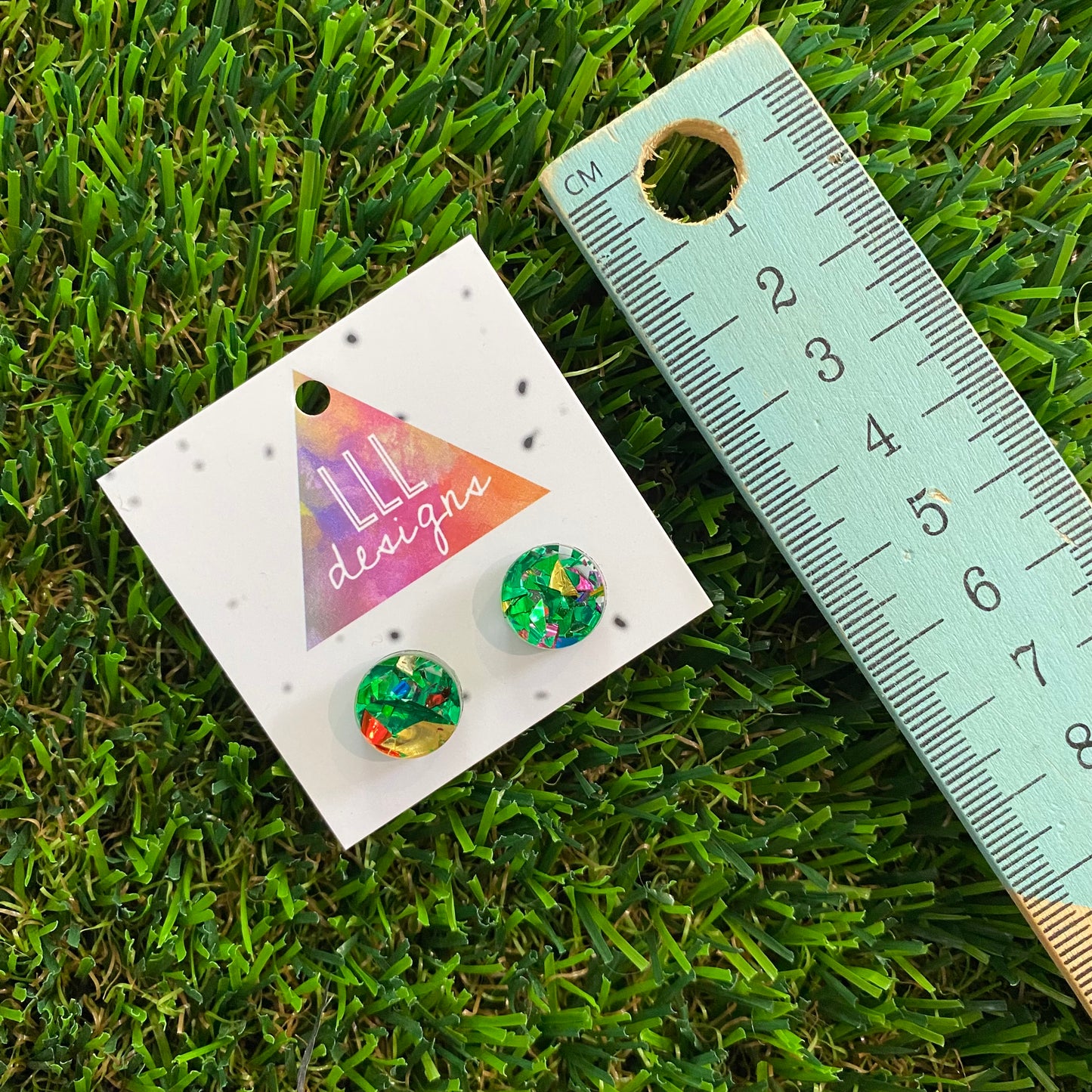Green Metallic Glitz Circle Stud Earrings (Lge)