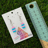 Christmas Brick Dangle Earrings- Pink and Blue Brick Dangle Present Earrings on Surgical Stainless Steel Hooks.