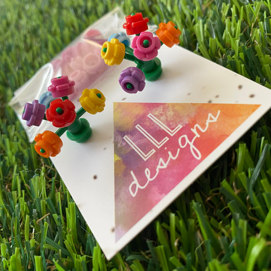 Mini Blooming Stud Earrings - #2 Six Rainbow Flowers with Twelve Additional Pastel Pink Flowers - Choose The Colors You Want To Wear!
