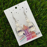 Christmas Brick Snow Globe Dangle Earrings- Printed Snow Globe Earrings on Surgical Stainless Steel Hooks