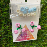 Mini Blooming Stud Earrings - #4 Three Pastel Pink Flowers with Twelve Additional White and Baby Blue Flowers - Personalize your Earrings to make a STATEMENT!