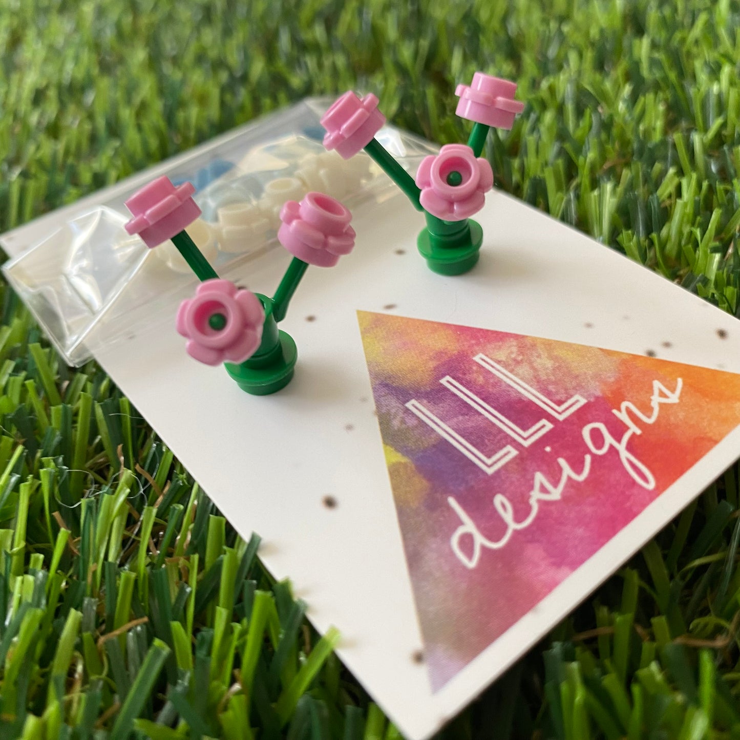 Mini Blooming Stud Earrings - #4 Three Pastel Pink Flowers with Twelve Additional White and Baby Blue Flowers - Personalize your Earrings to make a STATEMENT!