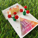 Mini Blooming Stud Earrings - #5 Three Vibrant Red Flowers with Twelve Additional Yellow and Orange Flowers - These Babys make a STATEMENT!