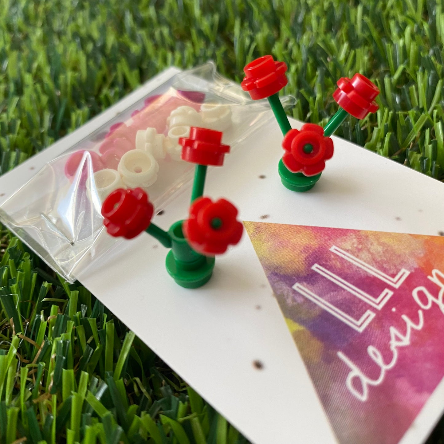 Mini Blooming Stud Earrings - #6 Three Vibrant Red Flowers with Twelve Additional Pink and White Flowers - These are ELEGANT!