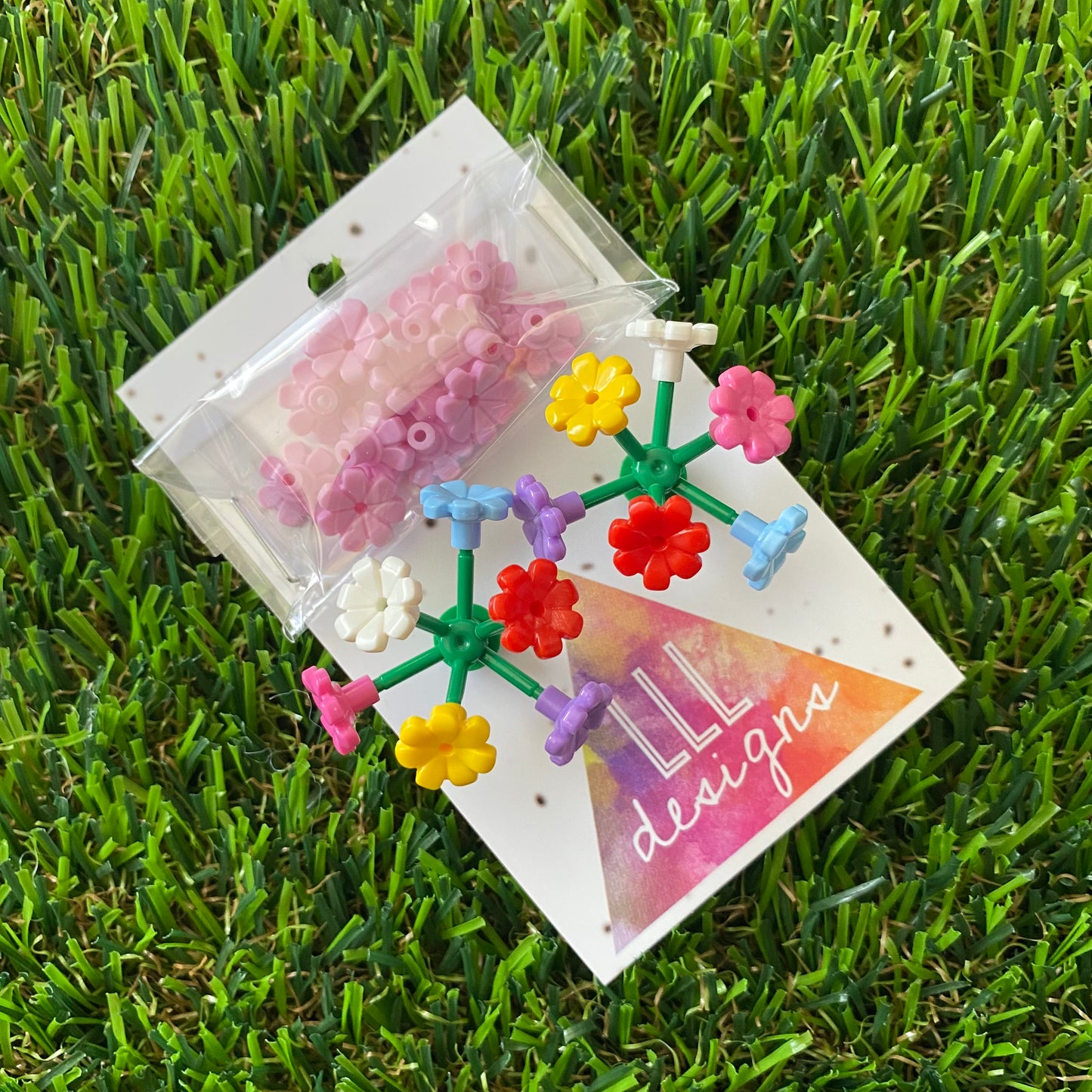 Mega Blooming Stud Earrings - #1 Six Rainbow Flowers with Twelve Additional Pastel Pink Flowers - These Will Make You STAND OUT!