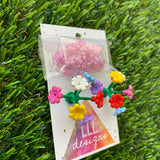 Mega Blooming Stud Earrings - #1 Six Rainbow Flowers with Twelve Additional Pastel Pink Flowers - These Will Make You STAND OUT!