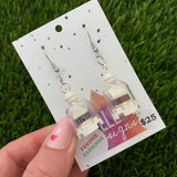 Christmas Brick Snow Globe Dangle Earrings- Printed Snow Globe Earrings on Surgical Stainless Steel Hooks