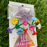 Mega Blooming Stud Earrings - #2 Six Rainbow Flowers with Twelve Additional Pastel Purple Flowers - These Will Make You STAND OUT!