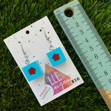 Christmas Brick Earrings - Blue and Red Shaker Gift Box Dangle Earrings- on Surgical Stainless Steel Hooks