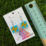 Christmas Brick Blue and Yellow Gift Box Dangle Earrings- featuring Surgical Stainless Steel Hooks