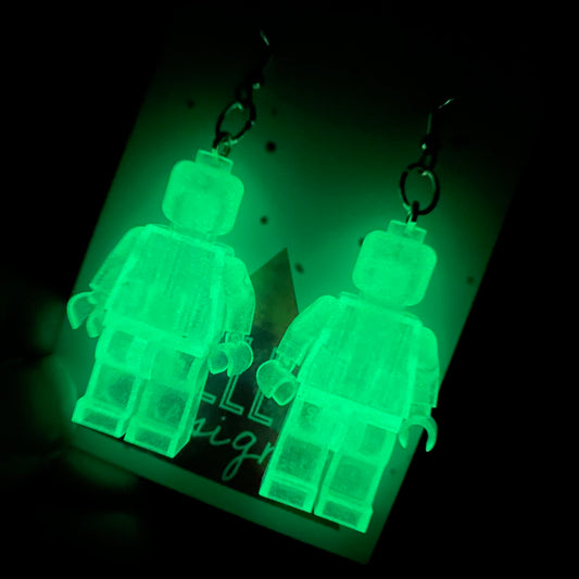 Brick Person Earrings - #32 Glow in the Dark Guy - SUPER FUN GLOW IN THE DARK EARRINGS!