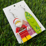 Santa Christmas Brick Earrings- Surfing Santa Festive Earrings, Featuring Surgical Stainless Steel Hooks!
